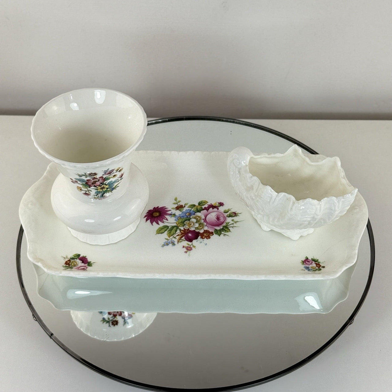 Coalport Ming &shell Rose Dish Vanity Set Tray Vase Trinket Bowl Gift Bone China6