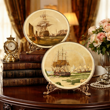 John Ward Bone China Plates Set of 2 Whalers & Return to Harbour Nautical Ship0