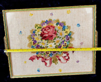 Thumbnail for Floral Framed Needlepoint Tapestry Pink Rose Daisy Bouquet 2015” Wood Frame.10