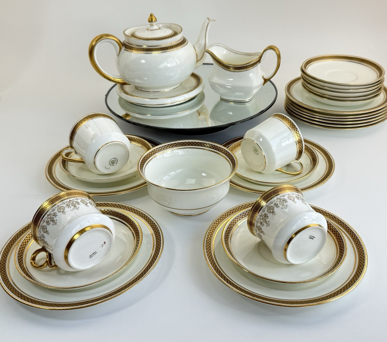 Stunning Antique Cauldon & Aynsley 27pc Tea Set c.1910 | Edwardian Gilt & Black1