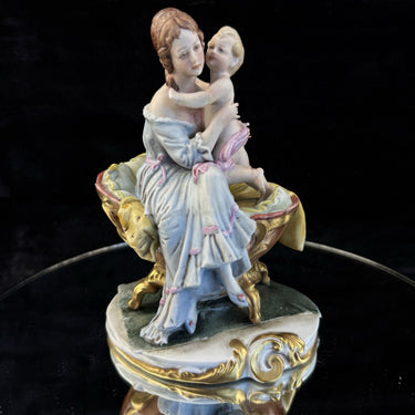 Capodimonte Italian Porcelain Figurine Hand Painted Mother and Child Signed 