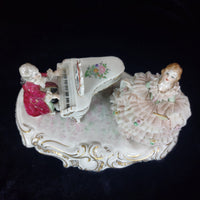 Thumbnail for Dresden UNTERWEISSBACH Girl Singing and Musician Porcelain Lace Figurine Group.5
