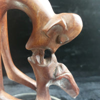 Thumbnail for Abstract Hand Carved Wood Kissing Couple Sculpture – worn base 11