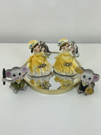 Thumbnail for Vintage Korea Figurines Girl with Cat & Mice Set Hand Painted Ceramic 1950s5