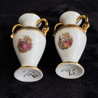 Thumbnail for Pair of La Reine Limoges Porcelain Vases Gold Gilt Romantic Courting Couple12