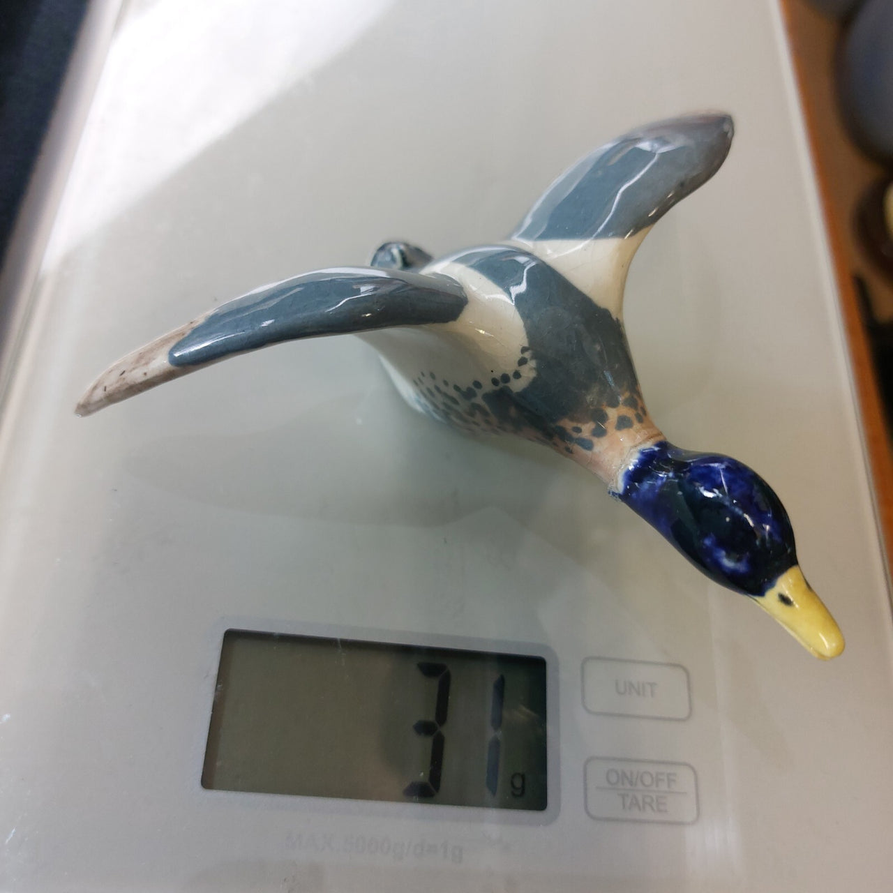 Rare Studio Pottery Duck Figurine Glazed Mallard Style Repaired Wing decor12