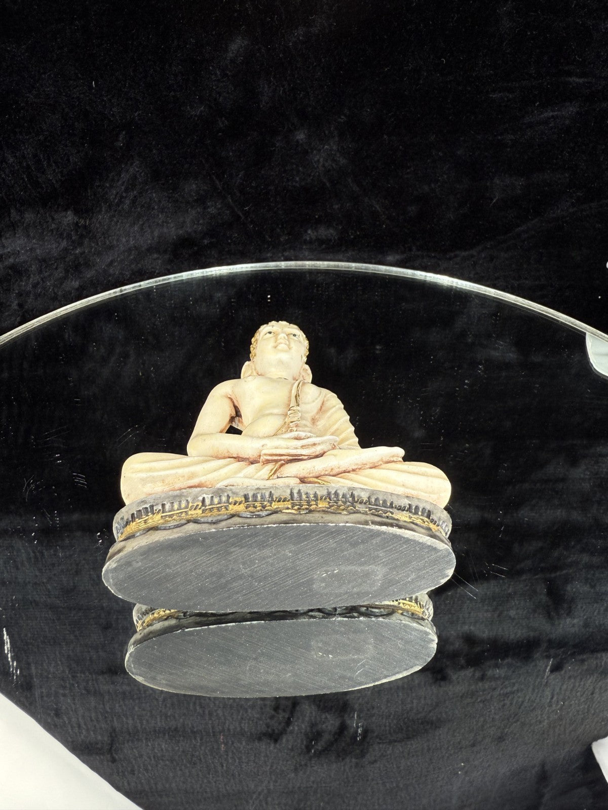 Hand-Carved Gold and White Seated Buddha Figurine, Religious Art Statue decort6