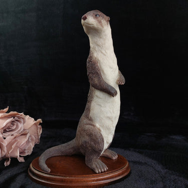 Large Standing Otter Wildlife Figurine 12in Handcrafted Wood Base Heavy 1615g0