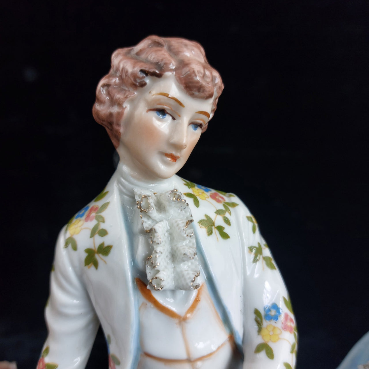 Continental Porcelain Figures Pair 11in w Flower & Lambs 20th century decor Box6