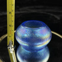 Thumbnail for Studio Art Heron Glass Mini Vase Blue Iridescent Pulled Feather Pattern 2.5”2