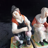 Thumbnail for Antique Staffordshire decor Figurines Seated Couple classic Pair 906g  see pics9