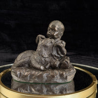 Thumbnail for Vintage Bronze signed Baby with Dog Sculpture – 4.5