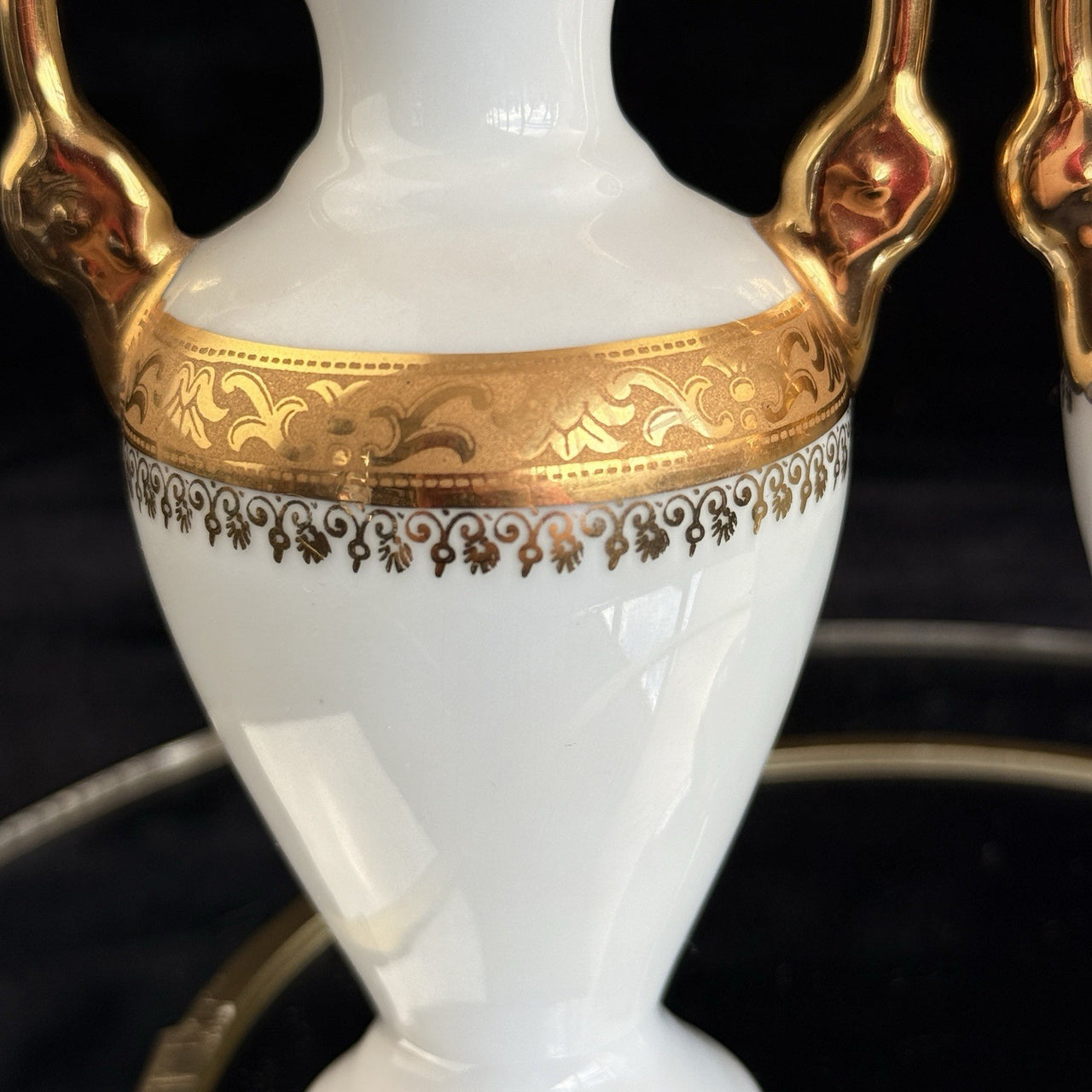 Pair of La Reine Limoges Porcelain Vases Gold Gilt Romantic Courting Couple14