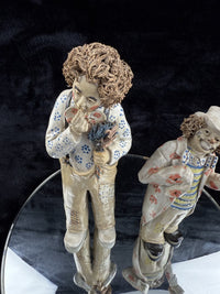Thumbnail for Rare Signed Art Pottery Clay Clowns Figures - Pair by JR Figurine Italy Medium d10