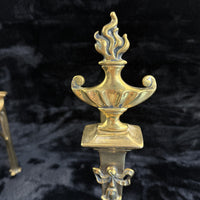 Thumbnail for Antique Brass Fireplace Firedogs Andirons Pair - Georgian Neoclassical Style6