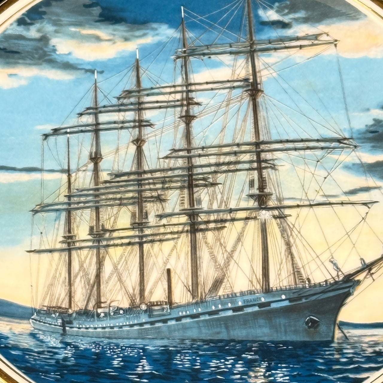 Edwardian China Bone Tall Ships Plate Set – France II & Herzogin Cecilie – P.A.3