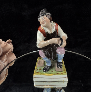 19th c Antique Staffordshire Porcelain Figurine - Hand-Painted Cobbler Victorian0