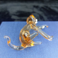 Thumbnail for Handmade Glass Amber Cat Figurine Sitting Clear Legs 3