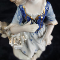 Thumbnail for German Porcelain Figurine 8.5in Lady with Rose Blue Gold White see pics decor.9