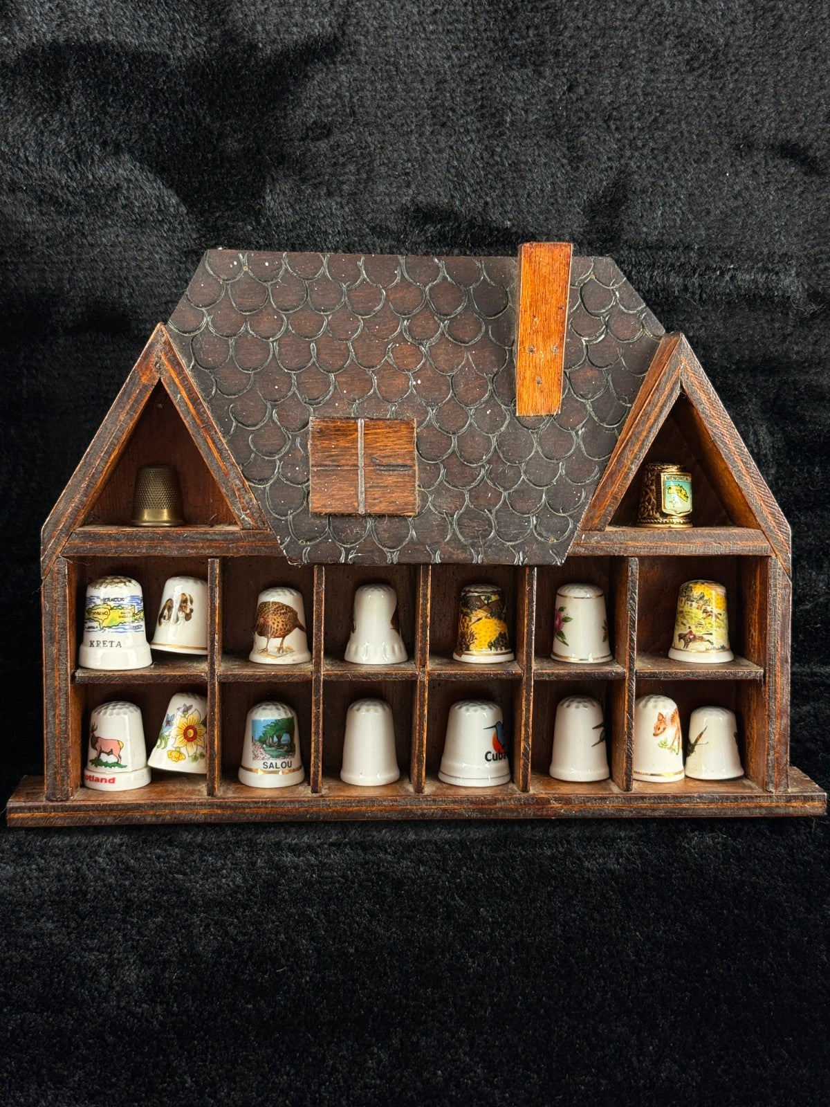 Vintage Thimble Porcelain Collection x40 with 2 Wooden Display Racks Travel Souv1