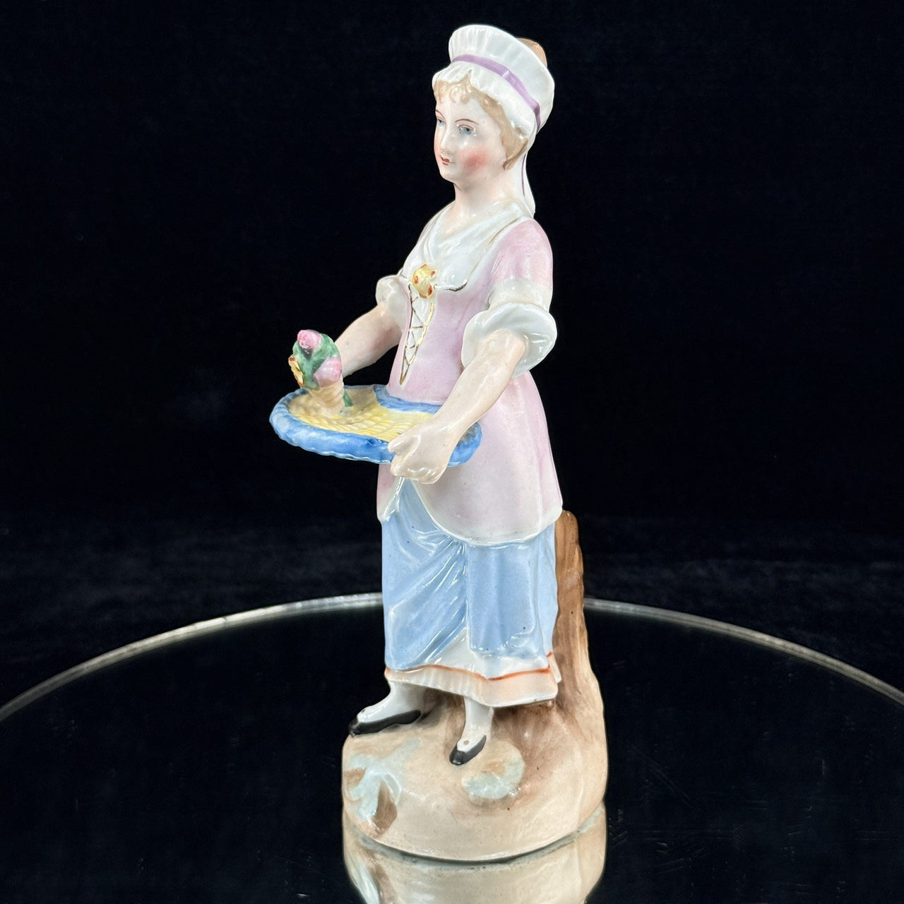 Antique German Porcelain Figurine Lady Serving Tray Victorian Style Decor Figure8