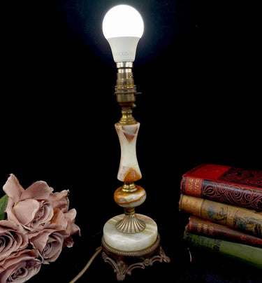 Vintage Onyx & Brass Table Lamp – Claw Ornate  Foot Base – Working Condition0
