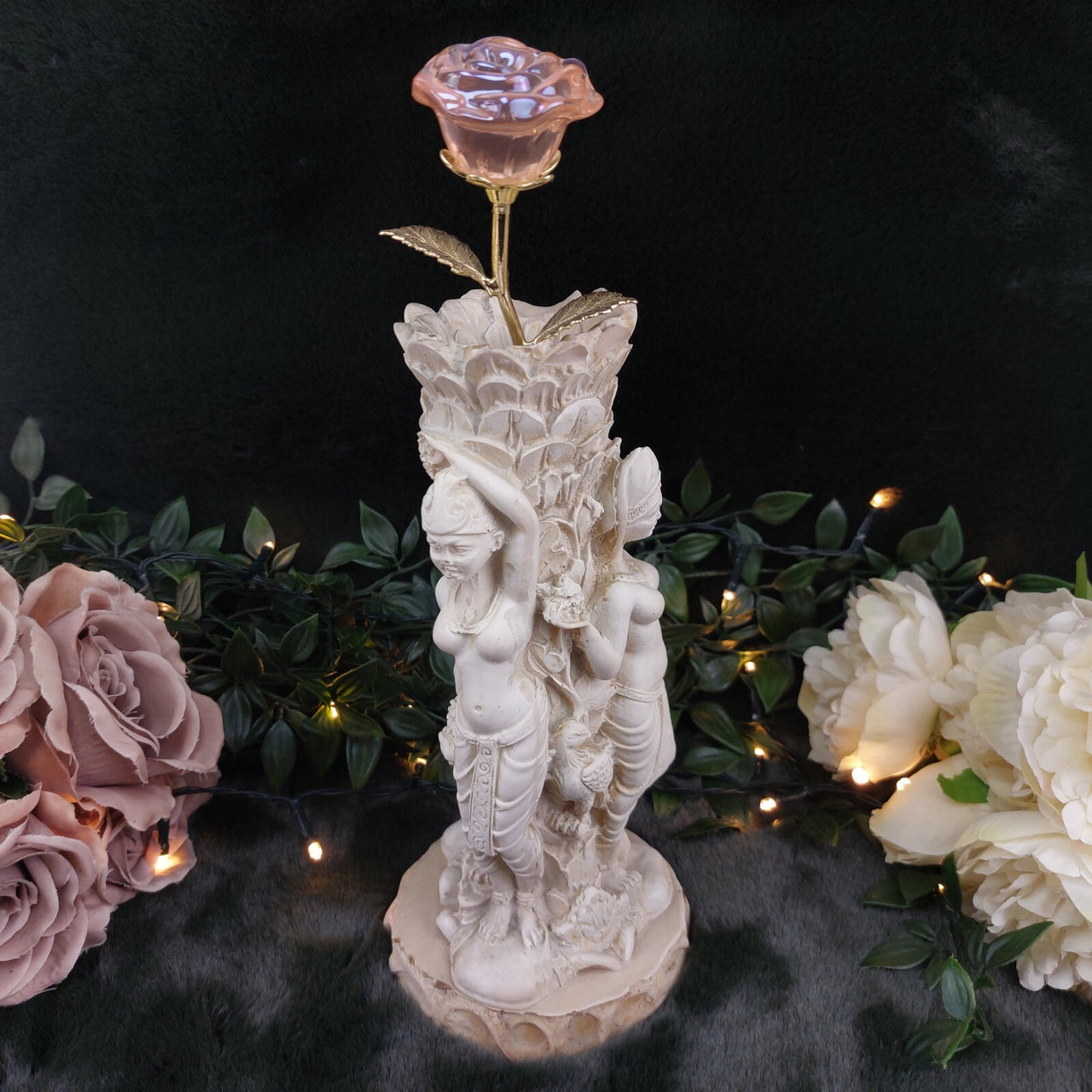 Vintage Hindu Temple Dancer Sculpture Vase – Ornate Goddess Figurine, Damaged11