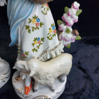 Thumbnail for Continental Porcelain Figures Pair 11in w Flower & Lambs 20th century decor Box7