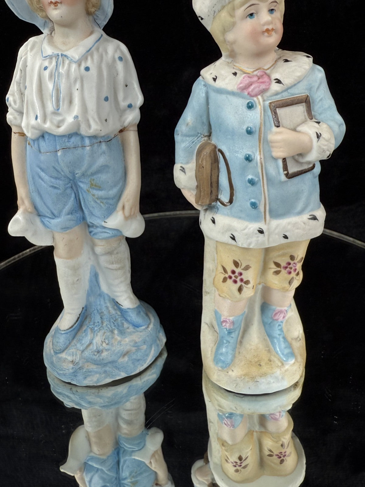 Antique 19th c German Porcelain Figurine Pair Two Children Bisque &Glazed Finish16