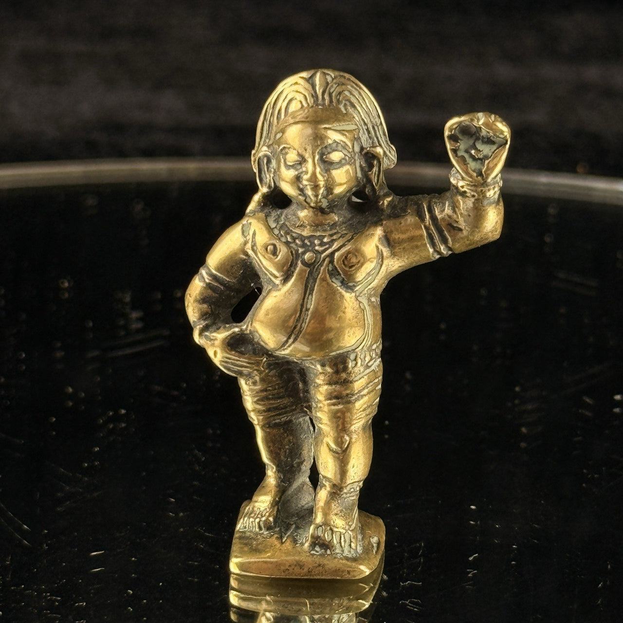 1800s Antique Brass Bala Krishna Statue India Hindu Deity Dancing Pose Figure 3”2