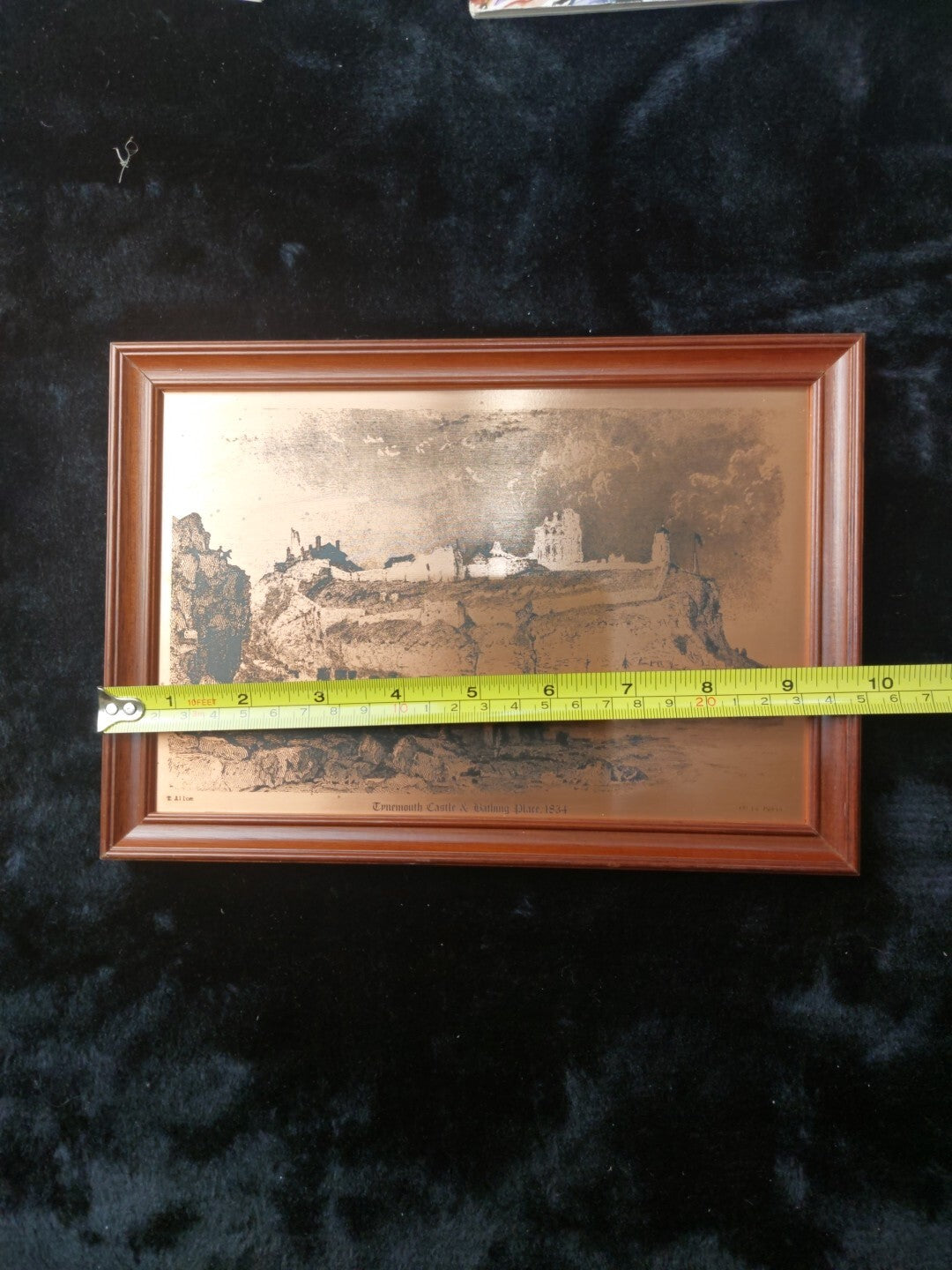 Copper Engraving Art Tynemouth Castle & Bathing Place7"x9.75" wood Framed 1834  5
