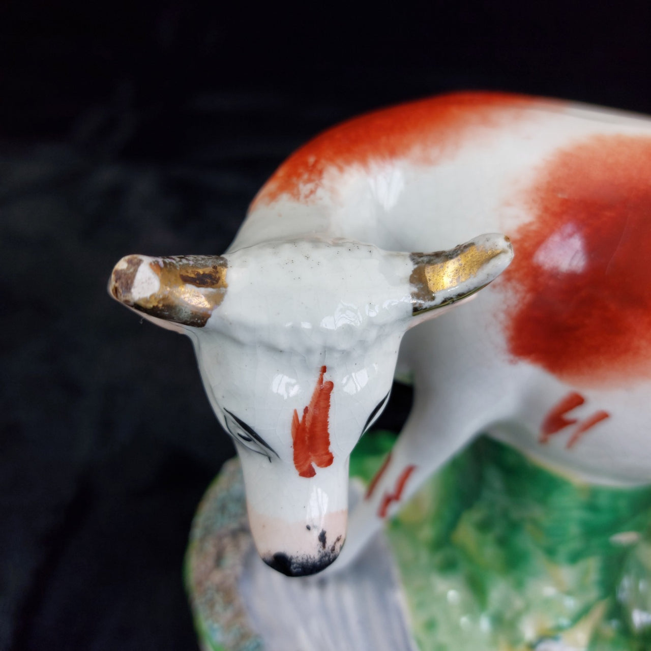 1800s Antique Staffordshire Cow Creamer Figurine 6.5" Milking fireplace decor6