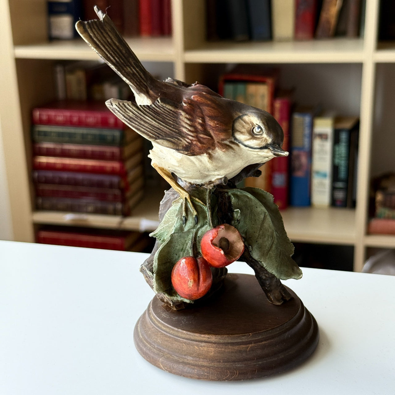 Giuseppe Armani Sparrow Capodimonte & Cherries Figurine Signed G. 7" gift Italy.0