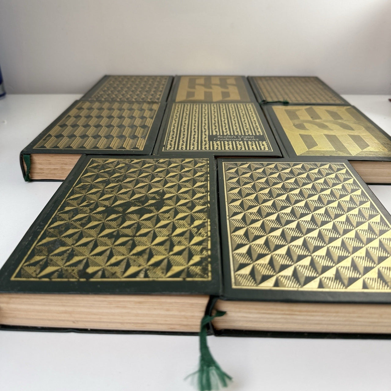 Reader’s Digest Condensed 1980s Books Set x9 Green Leatherette Bookshelf Deco7