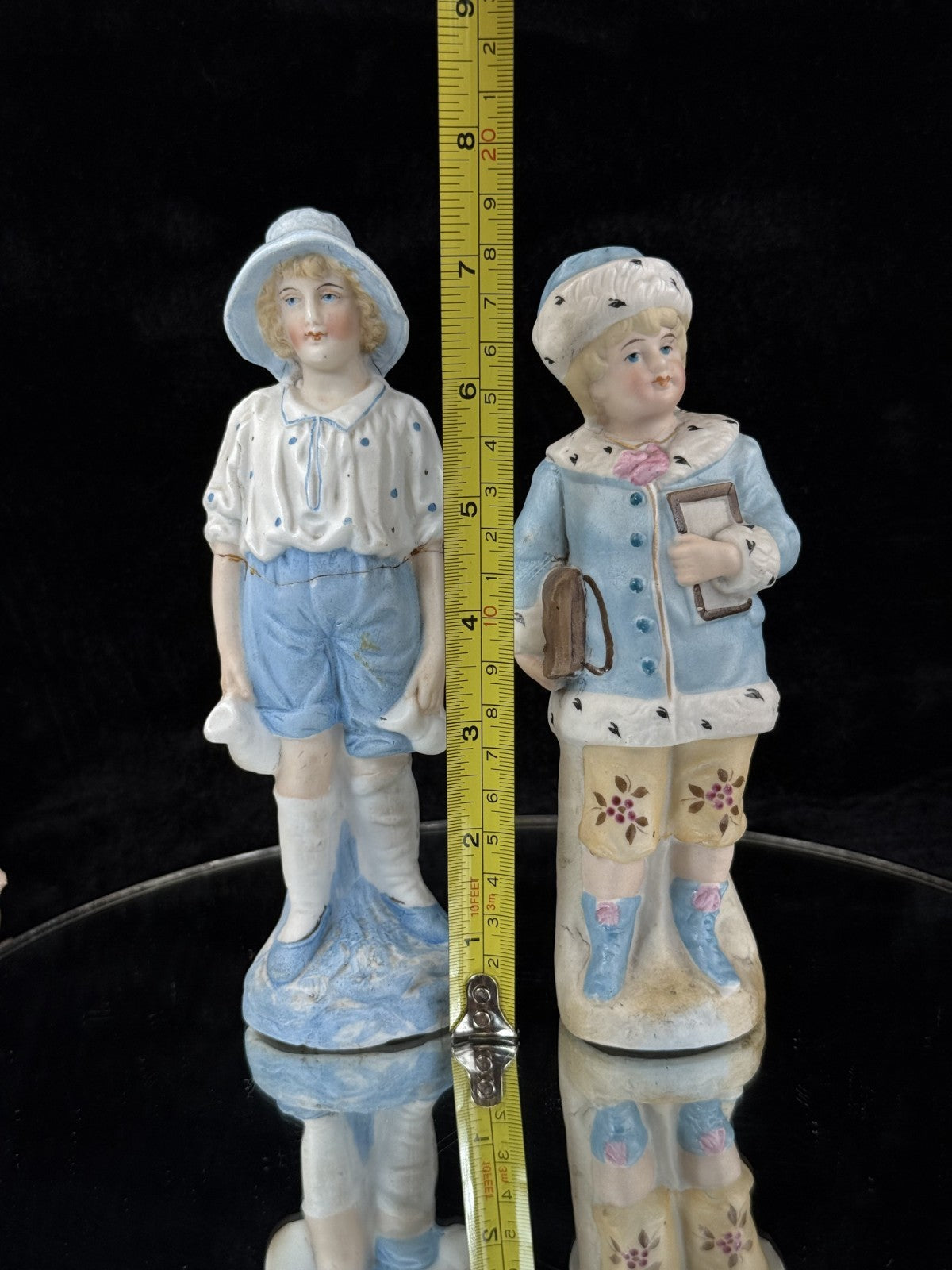 Antique 19th c German Porcelain Figurine Pair Two Children Bisque &Glazed Finish4