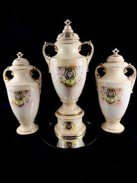 Thumbnail for Antique English Alton Ware Urns Set Hand Painted Roses Gilded Porcelain Vase Set11