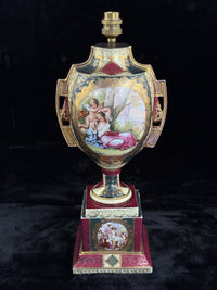 Thumbnail for Antique 19th Century Royal Vienna Urn Lamp Romantic Scene Gold Accents Large5
