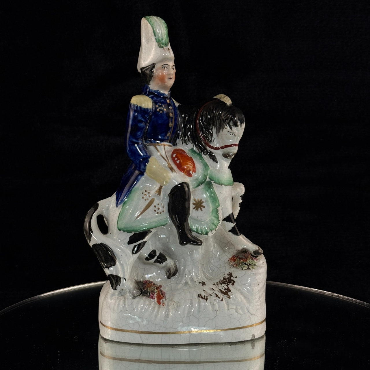 1800s antique Staffordshire Soldier on Horse Pottery Figurine Hand Painted 8"14