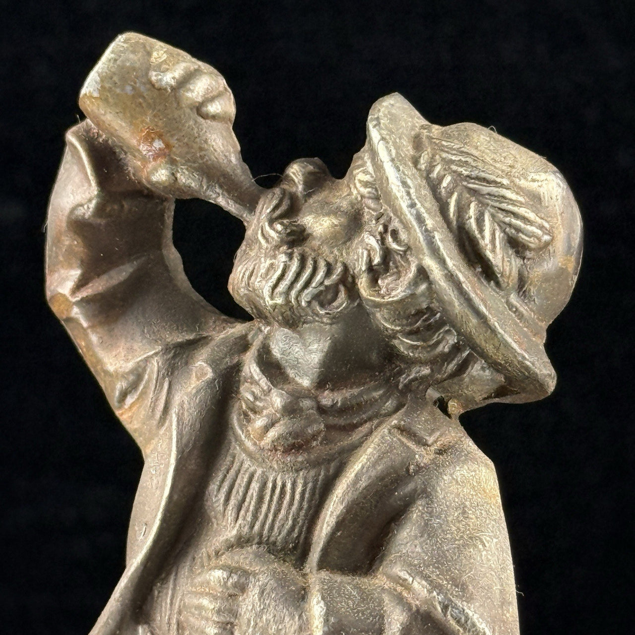 Drunkard Bronze Figurine on Marble Base Man Drinking Bottle 5” Bar Art18