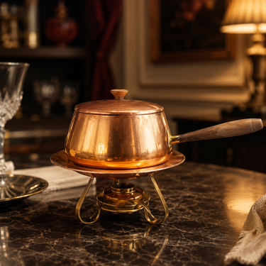 Tagus Copper Fondue Pot Set with Burner Made in Portugal Wood Handle gift Decor0