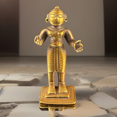 Antique Indian Brass Female Figure Of Radna 3.25” Handcrafted Tribal Folk Bengal0