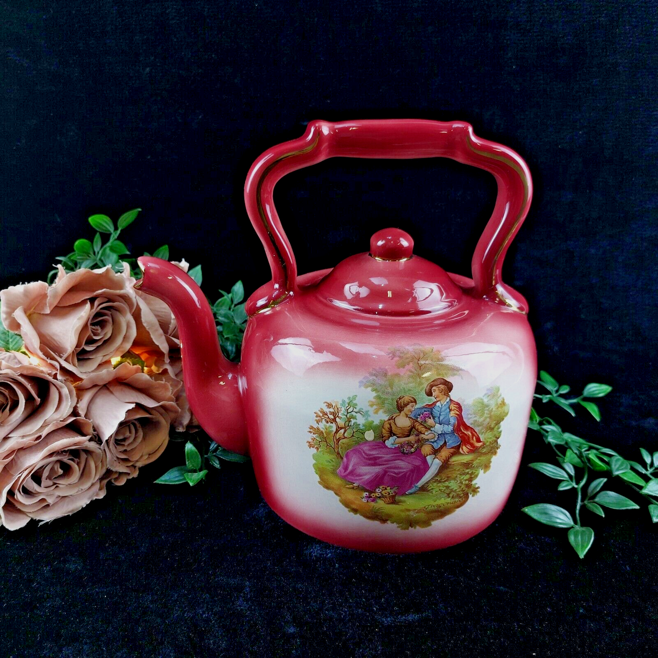 K.H. Staffordshire Pottery 10" Rococo Style Decorative Teapot Ceramic Engla1