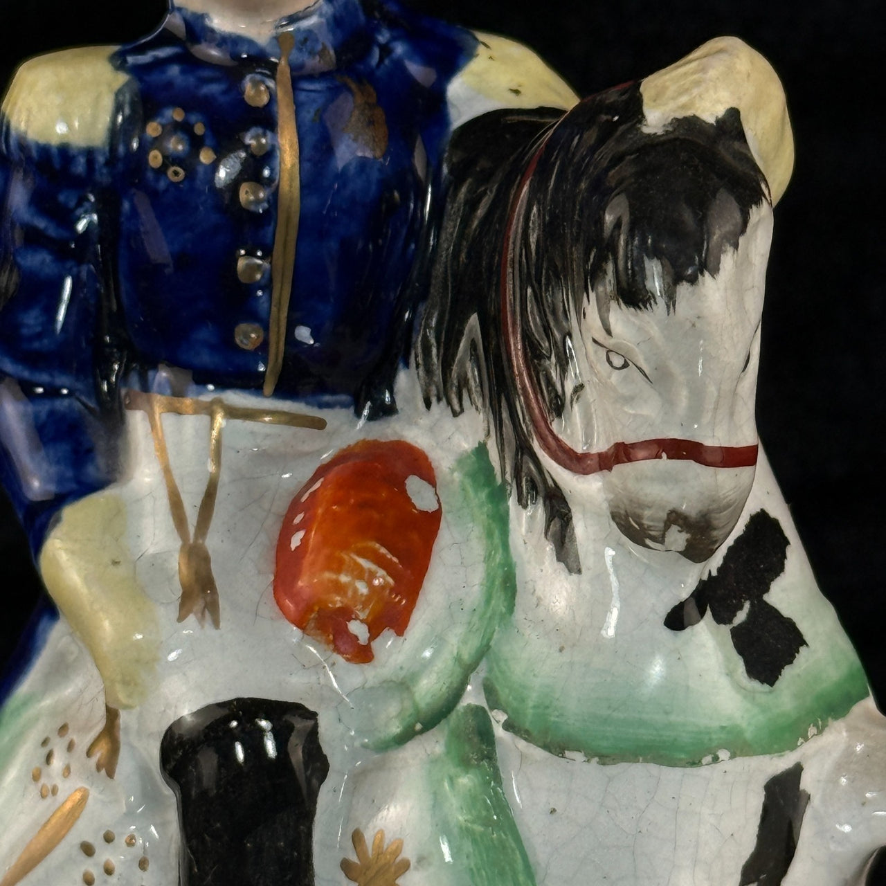 1800s antique Staffordshire Soldier on Horse Pottery Figurine Hand Painted 8"4