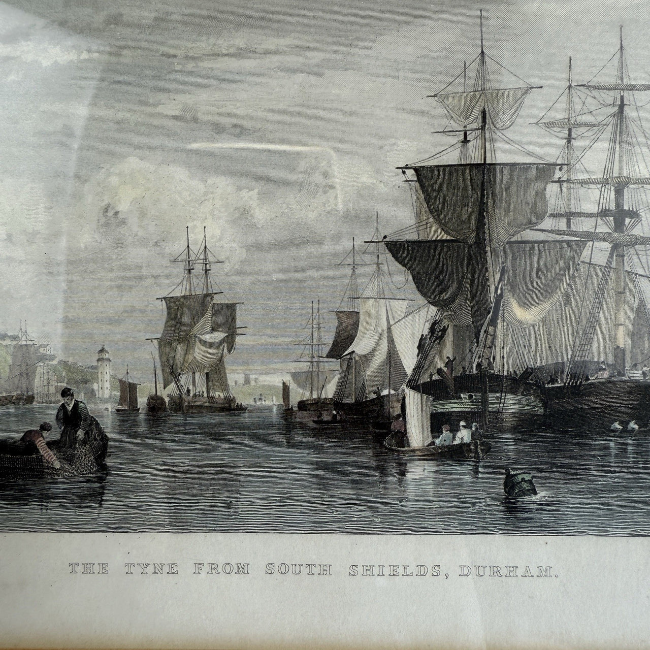 Antique Hand-Colored Engraving The Tyne from South Shields Durham by T. Allom1