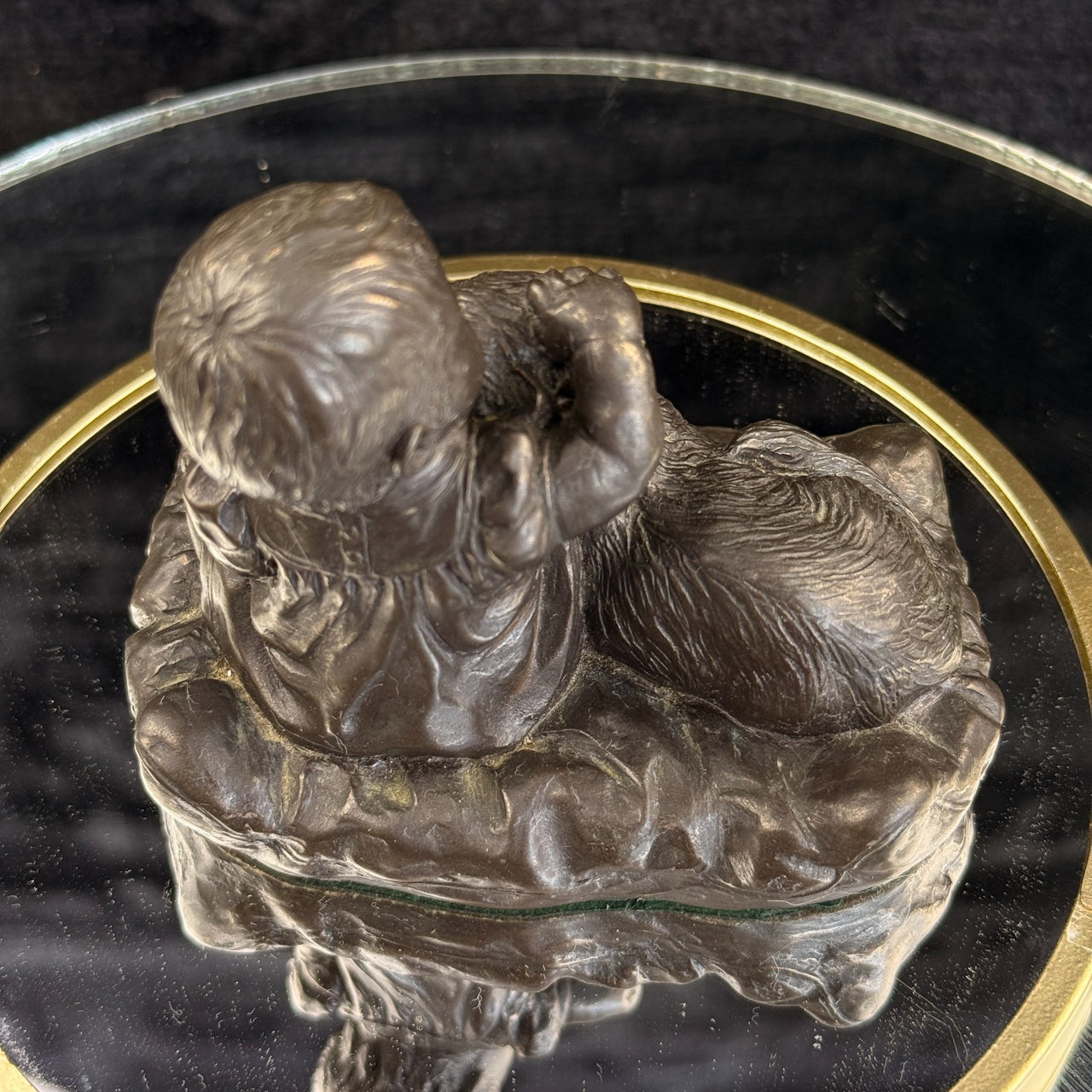 Vintage Bronze signed Baby with Dog Sculpture – 4.5" Wide 4" Tall Figurine gift8