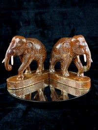Thumbnail for Hand Wooden Carved Elephant Pair – India Figures with Pink Resin Tusks 7 Vintag0