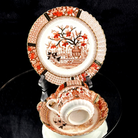 Thumbnail for Bradford China Fenton Tea Trio Red Floral Gilt Antique Cup Saucer Plate deco Set7