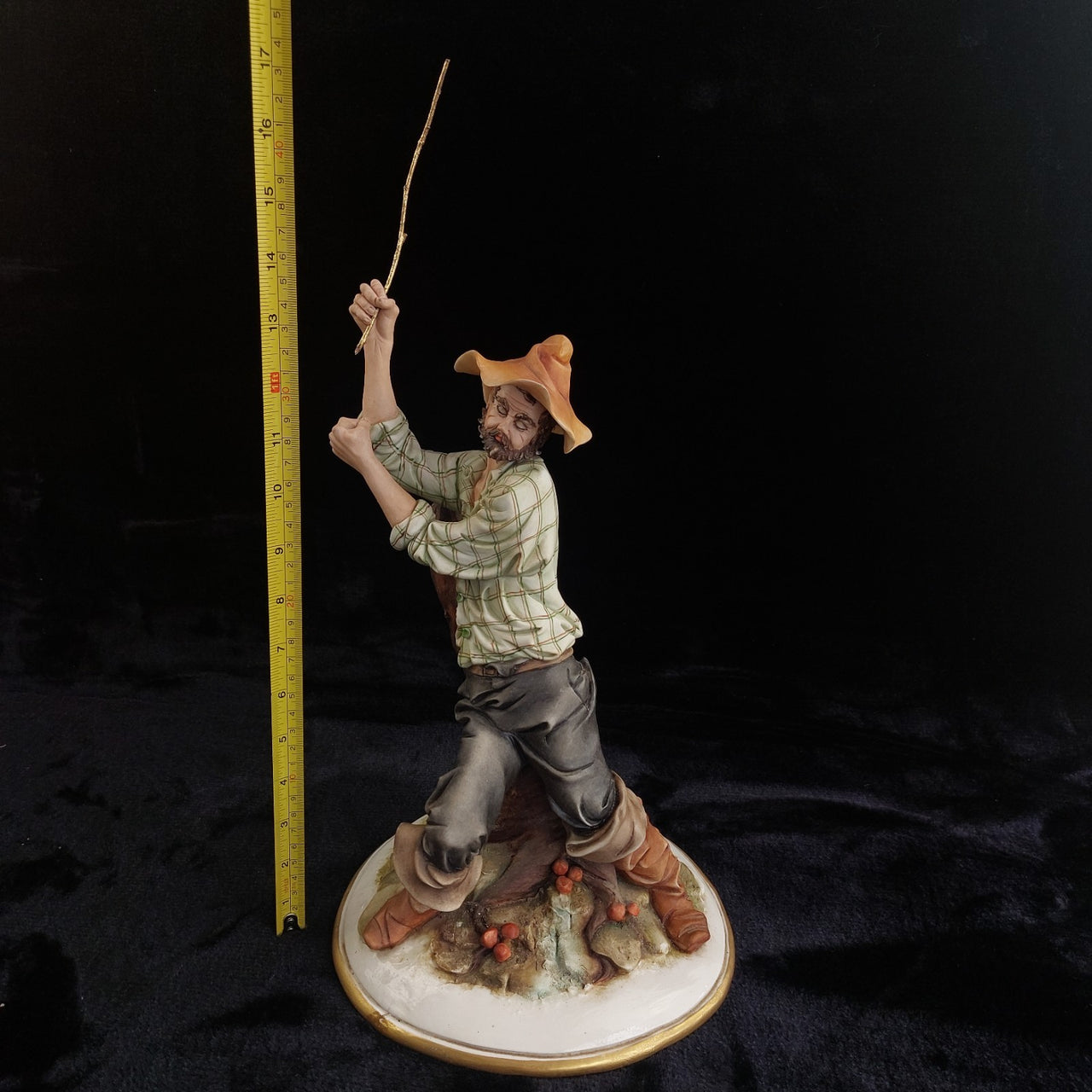 Ades Fisherman Capodimonte Signed Porcelain Figurine 17"Tree Base Italy pics see1