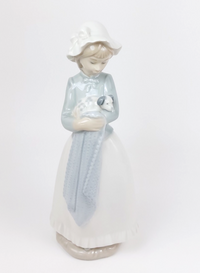 Thumbnail for Nao Girl Lladro Cuddling Puppy Figurine Blanket Porcelain firreplace decor Spain16