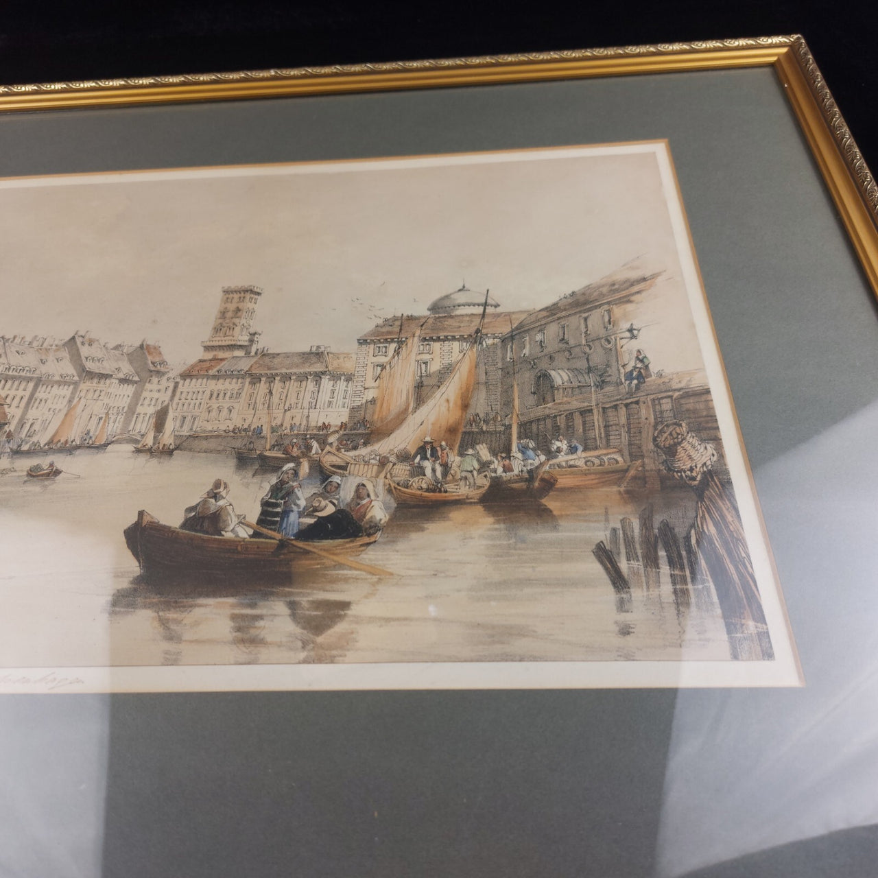 Lithograph Copenhagen Holmens Canal and Tower of St. Nicholas, from 1800's.4